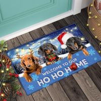 CLOOCL Dachshund Welcome To Our Ho Ho Home Doormat Decor 3D Print Cats Absorbent Doormat Non-Slip Flannel Carpet Hallway Bedroom