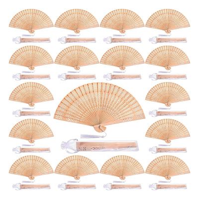 60 Pieces Wooden Fans Hand Held Folding Fans Vintage Chinese Fans Hollow Pattern with White Tassel for Wedding Guest