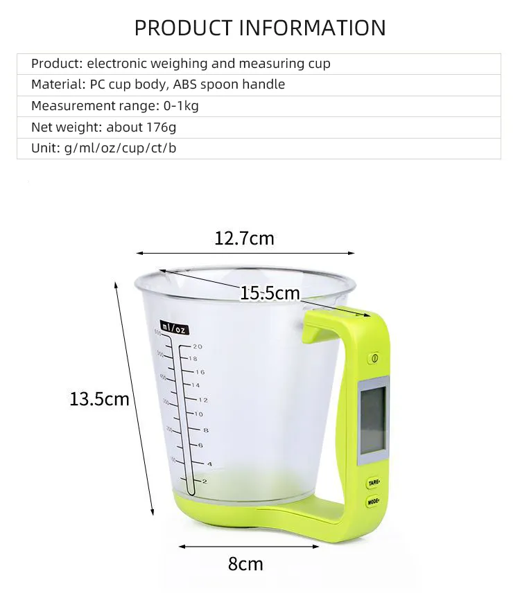 Electronic Measuring Cup Kitchen Scales With Lcd Display Plastic Digital  Beaker Host Weigh Temperature Measurement Cups