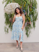 Cider Ditsy Floral Corset Split Midi Dress Curve &amp; Plus