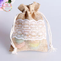 8.5x11cm 50Pcs Lace Natural Jute Burlap Drawstring Bag Jewelry Gift Candy Bag Home Decoration Wedding Party Decoration Supply