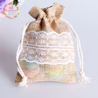 8.5x11cm 50Pcs Lace Natural Jute Burlap Drawstring Jewelry Gift Candy Bag Home Decoration Wedding Party Decoration Supply