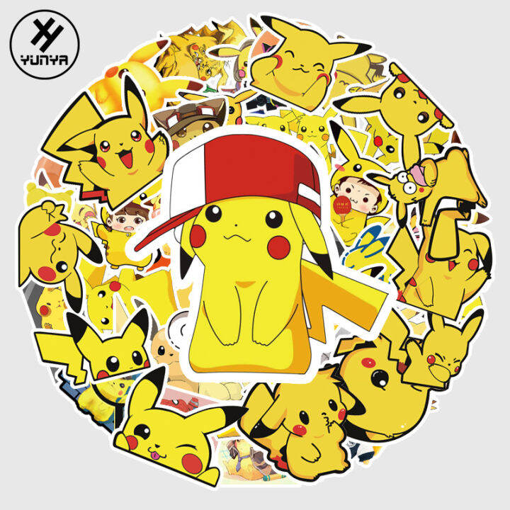 50Pcs Cartoon Funny Cute Pikachu Waterproof Sticker Skateboarding ...