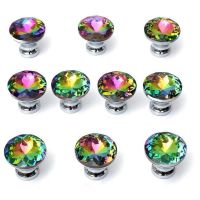 ❒☎☃ 30mm Polished Colorful Crystal Door Knob Kitchen Cupboard Closet Drawer Alloy Base Pull Handle