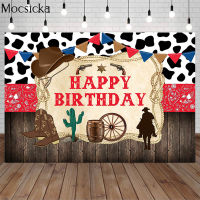 Mocsicka Western Cowboy Theme Backdrops Cows Wooden Board Child Birthday Party Decor Banners Photography Background Photo Studio