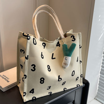 Students Hand-Held Canvas Commuter Tote Bag 2023 Fashion Casual Mummy Bag Womens Ins All-Match Shoulder Class Bag