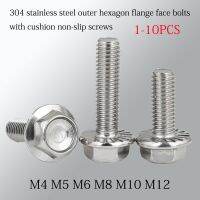 1-10PCS 304 stainless steel outer hexagon flange face bolts with cushion non-slip screws M4 M5 M6 M8 M10 M12