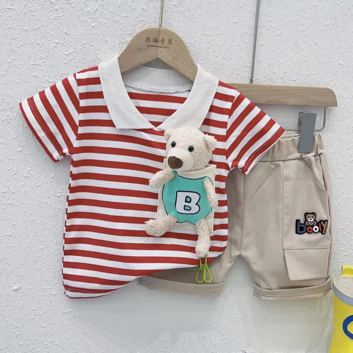 Baby Boy Polo Setชุดโปโลเด็กผู้ชายตุ๊กตาหมีแฟชั่น6เดือน123ปี