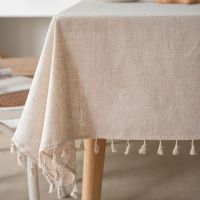 Nordic Style Plain Polyester Linen Tassel Tablecloth Simple Imitation Bamboo Knot Linen Washable Square Dining Table Cover Cloth