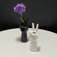 White and Black Hand Vase For Single Flower Small Cute Ceramic Vases Tabletop Ornament Modern Home Office Living Room Decoration