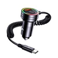 Mini USB Car Charger Adapter 3 in 1 with Type-C Spring Expansion Cable Adapter for IPhone 13