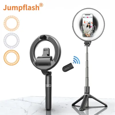 Jumpflash แท่งเซลฟี่่บลูทูธไร้สายแบบ4 In 1แหวนไฟเซลฟี่ LED ขาตั้งกล้องเล็กๆด้ามเซลฟี่ยืดได้พร้อมรีโมท
