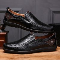 Mens Leather Shoes รองเท้าหนังแท้ ผู้ชายรองเท้าไม่มีส้น ไม่เป็นทางการ รองเท้าขับรถ ขนาดใหญ่ รองเท้าสำนักงาน