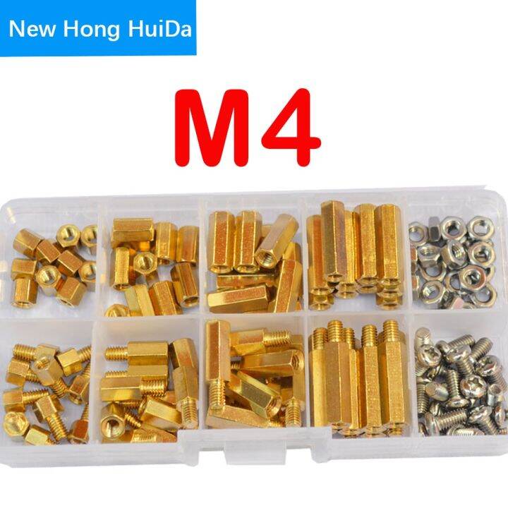 haotao-hardware-m2-5-m2-m3-m4ชิ้นส่วนทองเหลืองหกเหลี่ยมตัวผู้ตัวเมียเสาด้ายสเปเซอร์เมนบอร์ด-pcb-ที่ยึดสกรูชุดหลากหลายประเภท240ชิ้น