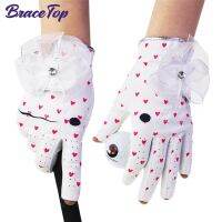 1 Pair Fashion Women Golf Gloves Ladies Soft Sport Gloves Bow-knot Heart Shape High-grade PU Breathable Non-slip Wear-resistant