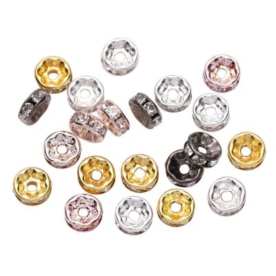 【YF】 Rhinestone Rondelles Bead para Fazer Jóias DIY Loose Spacer Beads Cor do Ouro Acessórios Suprimentos Cristal 4mm 6mm 8mm 10mm 50 Pcs 100Pcs