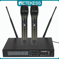 RETEKESS TC103 UHF ระบบไมโครโฟนมัลติมีเดียไร้สายรองรับบลูทูธเล่น MP3 2ช่องใช้มือถือไมโครโฟนของเล่น90เมตรรับระยะห่างสำหรับงานปาร์ตี้โบสถ์งานดีเจเวทีการแสดงสดแต่งงาน