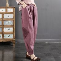 【มีไซส์ใหญ่】Plus Size M-4XL Womens Cotton&amp;Linen Ankle Pants Casual Patchwork Vintage Female Spring Summer Trousers