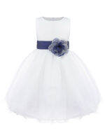 Kids Toddler Girls Cute Polyester Navy Blue Flower Girls Dresses Formal Wedding Pageant Party Bridesmaid Holy Communion Dresses