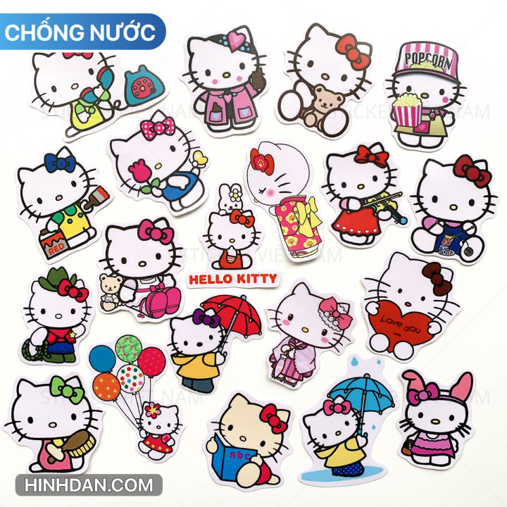 Hello Kitty Stickers] Bộ Hình Dán Mèo Hồng Trắng Dễ Thương Cute ...