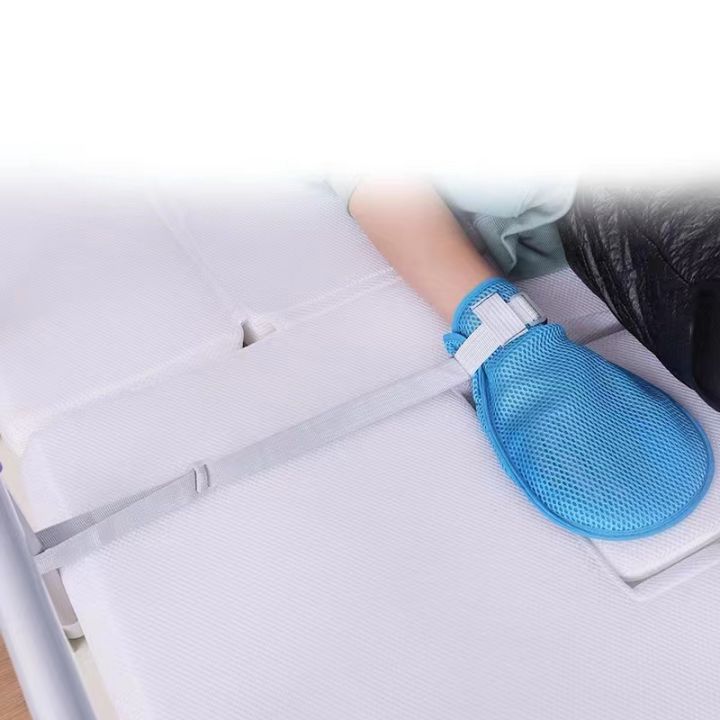 ถุงมือกันดึง-กันเกา-ถุงมือผู้ป่วยติดเตียง-พร้อมสายรัดติดเตียง90cmในตัว