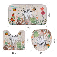 【cw】Honlaker Hello Rabbit Flannel Absorbent Non-Slip Mat Bathroom Toilet Mats Set Bath Rugs Toilet Covers ！