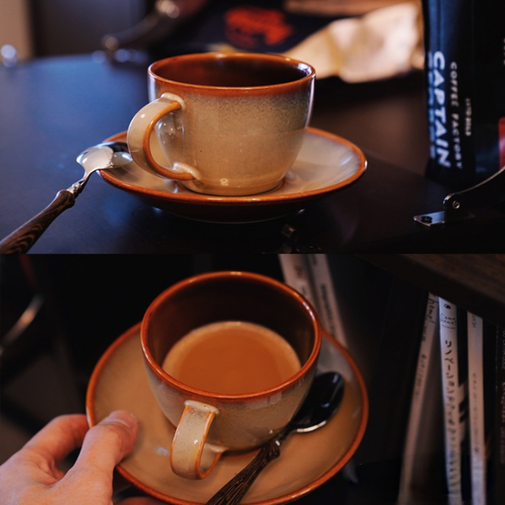 250มิลลิลิตรญี่ปุ่นถ้วยเซรามิกวินเทจลาเต้-la-ดอกไม้ถ้วยกาแฟร้านกาแฟถ้วยกาแฟจานชุด