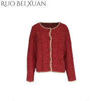 Ruo Bei Xuan เสื้อสเวตเตอร์จุดสีสำหรับผู้หญิง,เสื้อแจ็คเก็ตคาร์ดิแกนถักหนาสำหรับฤดูหนาว