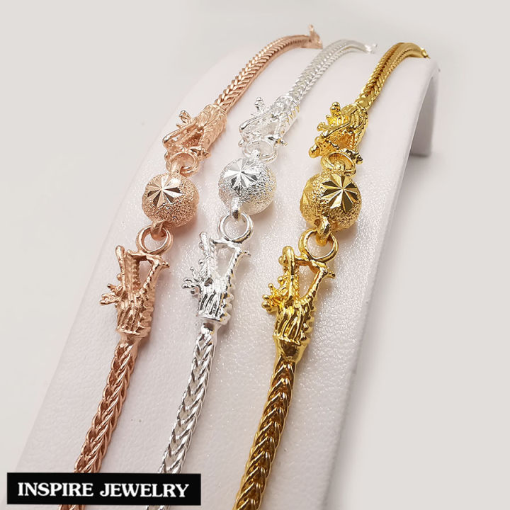 inspire-jewelry-สร้อยข้อมือ-มังกรคู่อุ้มแก้ว-หุ้มทองแท้-100-24k-งานจิวเวลรี่-งานร้านทอง-น้ำหนัก-2-สลึง-ทอง-เงิน-และนาค