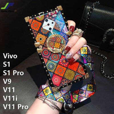 JieFie สำหรับ Vivo V11i Vivo S1 Pro VIVO S1 V9 V11 V11 Pro Blu-Ray สไตล์ชาติพันธุ์เคสโทรศัพท์ Luxury Square กันกระแทกฝาหลัง + ขาตั้งโทรศัพท์และเชือกเส้นเล็ก