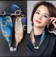 ✔卐 Japans new buckle silk scarf necklace lazy female pendant bib hairband neck guard pearl strip