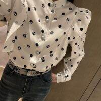 [FREE SHIPPING] Western Style Small Fragrance Wind Wave Dot White Shirt