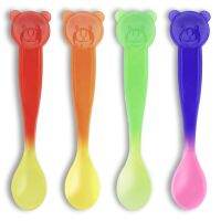 4 Colors Baby Feeding Spoon Bear Temperature Sensing Spoon for Kids Cartoon Training Spoon Heat Sensitive Toddler Utensils Bowl Fork Spoon Sets