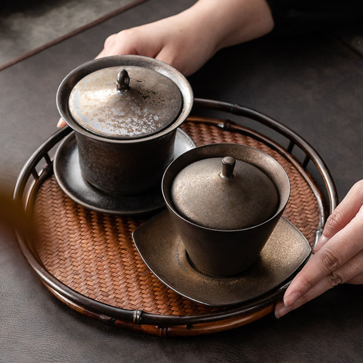 แฮนด์เมดชุดน้ำชาเซรามิก-gaiwan-สไตล์ญี่ปุ่นหม้ออบถ้วยน้ำชาสนิม-sancai-ถ้วยเดียวขนาดใหญ่ชามชา-t-eaware-ครัวรับประทานอาหารบาร์
