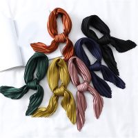 【CC】▪◑  Silk Pleated Scarf Color Neckerchief Soft Small Scarves Headscarf Crinkled Hair