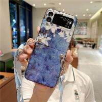 โทรศัพท์สร้อยข้อมือลายการ์ตูนยิ้มน่ารักเคสสำหรับ Samsung Galaxy Z Flip3 4 5G โซ่มือ Zflip 3 Z 4 5G เคส Fundas Para