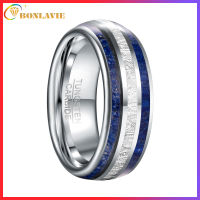 BONLAVIE 8mm Tungsten Carbide Ring Grooved With Created-opal &amp; Meteorite Inlay Mens Engagement Wedding Ring Confort Fit Size 7-13