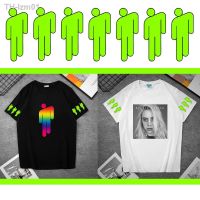 Billie Eilish เสื้อยืดแขนสั้นผ้าฝ้ายหลวมพิมพ์ลายแขนสั้น 2021 ฤดูร้อนรอบคอเสื้อสตรี