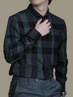 Pace Classic High-end Light Luxury Business Long Sleeve Black Check เสื้อเชิ้ตลำลองผู้ชายใส่สบาย