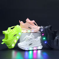 Boys and Girls Sports Shoes New Magic Sticker Soft Bottom Childrens Board Shoes Baby LED Light-emitting Shoes Child Sneakers