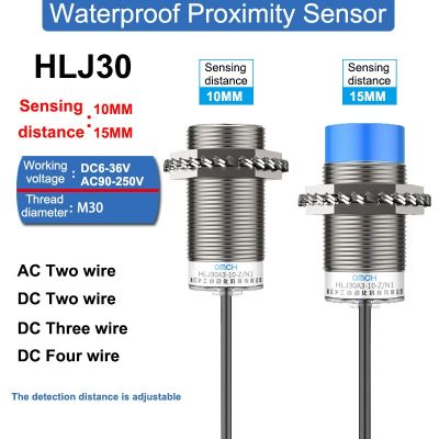 : “-M30ระยะทางตรวจจับ10มม. 15มม. DC6-36V AC 90-250V สวิตช์ความใกล้ชิดกันน้ำมันกันน้ำแบบเหนี่ยวนำ HLJ30