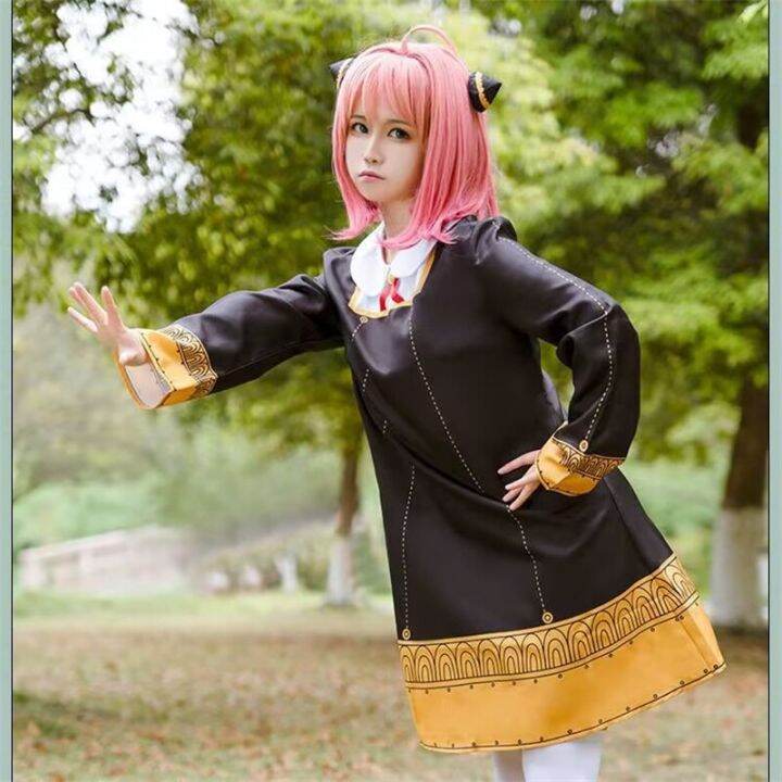 anime-spy-x-family-anya-forger-cosplay-costume-kids-adults-black-dress-kawaii-girls-women-dress-pink-wig-party-role-play-outfits