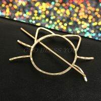 ；‘【；- 1Pcs Ladies Geometric Meow Cat Pierced Hair Clip Cute Metallic Slide Comb Hairpin Shawl Pin Brooch Styling Ponytail Drop Ship