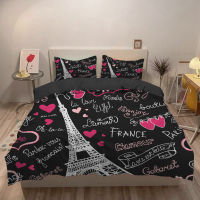 Eiffel Tower Duvet Cover Queen King Double Bedding Set Romantic Flower Comforter Cover Paris France Printed Quilt Cover