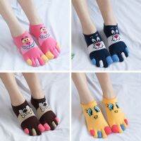 【Sock shop】4คู่ผู้หญิงห้านิ้วถุงเท้าผ้าฝ้ายการ์ตูนที่มองไม่เห็นน่ารักถุงเท้าเรือแยกนิ้วเท้า