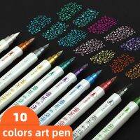 Paint Marker Double-head Color Soft-tip Pen 10Color Pearlescent Gold Color Student Soft-tip Calligraphy Pen Art Painting Supplly