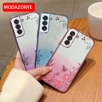 เคสสำหรับ Samsung Galaxy S21 FE เคสป้องกันโทรศัพท์แบบนิ่มลายผีเสื้อดอกไม้เคสมันเงาสำหรับ Samsung Galaxy S21 FE เคสเด็กผู้หญิง