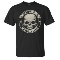 NEW Harley Davidson Mens Short Sleeve T-shirt H-d Skull Emblem Black. Thirty Million Two Hundred And Ninety-eight Thousand Two Hundred And Ninety-three