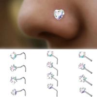 4PCS Surgical Steel Heart Nose Ring Stud Pack Real Star L Shape Nose Piercing Stud Set Square Nose Rings Set Piercing Nariz Lote