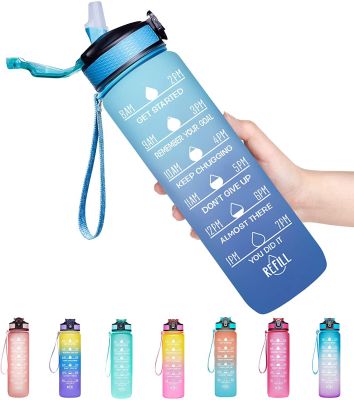 1000ML Creative Tritan BPA Free Drinking Water Bottle With Time Marker Straw to Ensure You Drink Enough Water For Gyms Work Out
